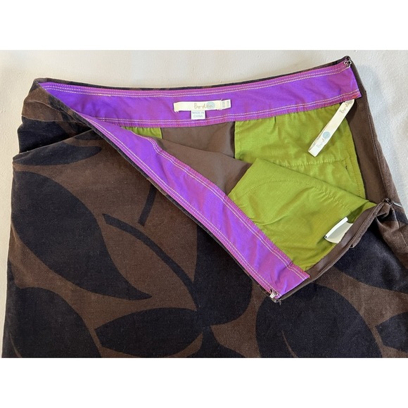 Boden Velvet A-line Pencil Skirt Tulip Print Brown Mod Floral Boho 6 R - Picture 7 of 10